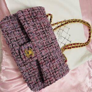 Chanel Purple Tweed Shoulder Bag with Gold Chain